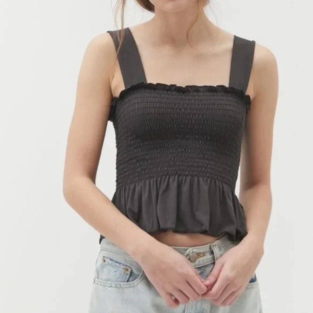 Urban Outfitters Charcoal Smocked Tank Top